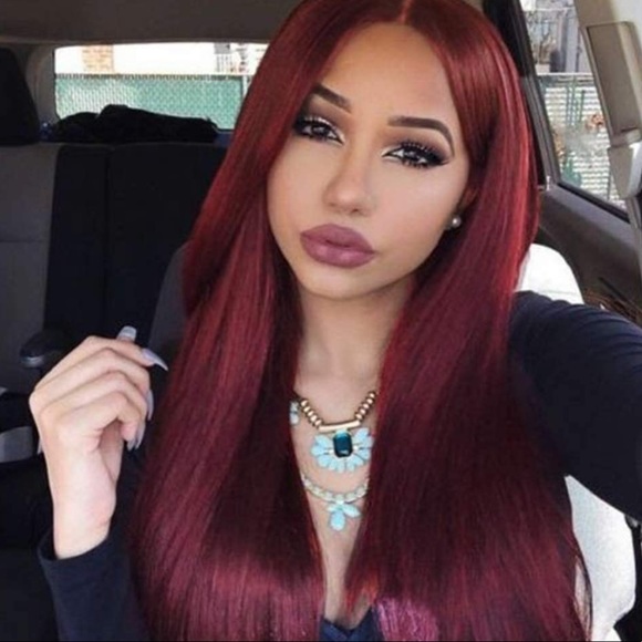 24” BURGUNDY RED STRAIGHT Lace Front Wig *NEW*